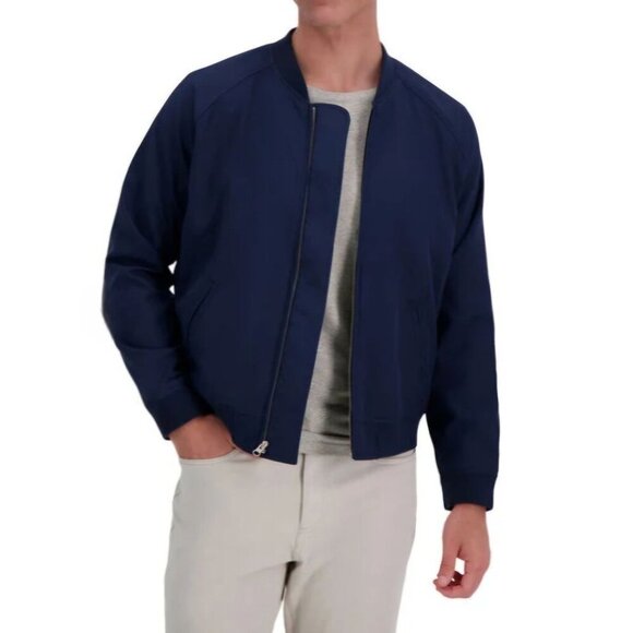 Haggar Stretch Gabardine Solid Full-Zip Men's Bomber Jacket Size L